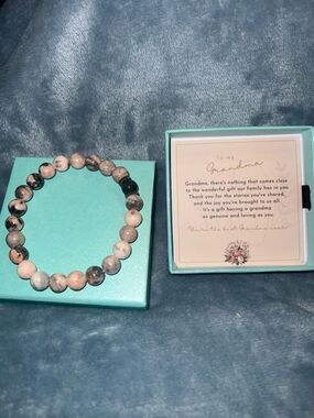 Pink and Gray Marble Stretch Beaded Bracelet for Women